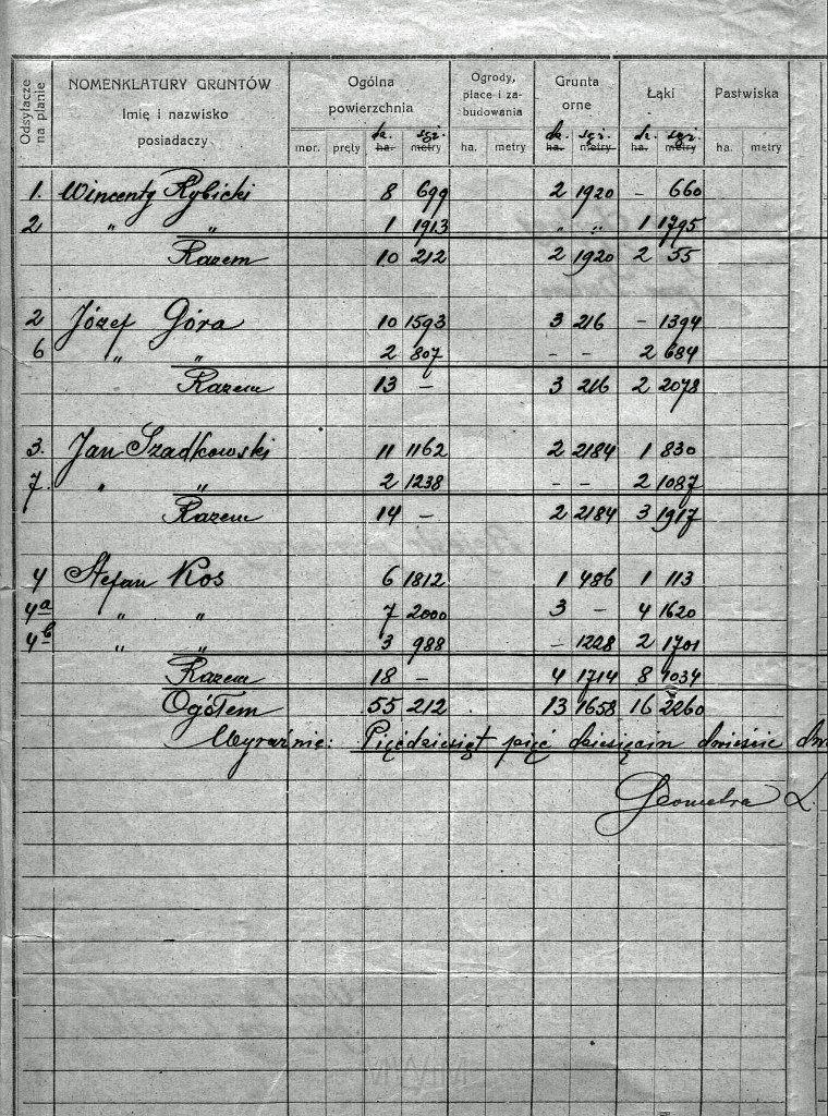 KKE 5955-2a.jpg - Dok. Plan parcelacji majątku Wandy Galik z rejestrem pomiarowym(scan czarno-biały), Chorłupy, V 1921 r.